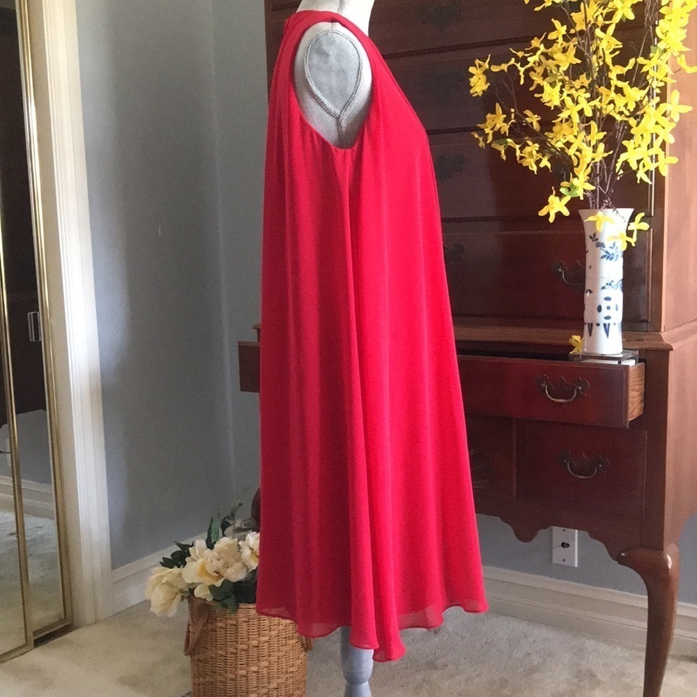 Tahari ASL Sheath Dress Sheer Overlay Red Size 8 - Picture 5 of 12